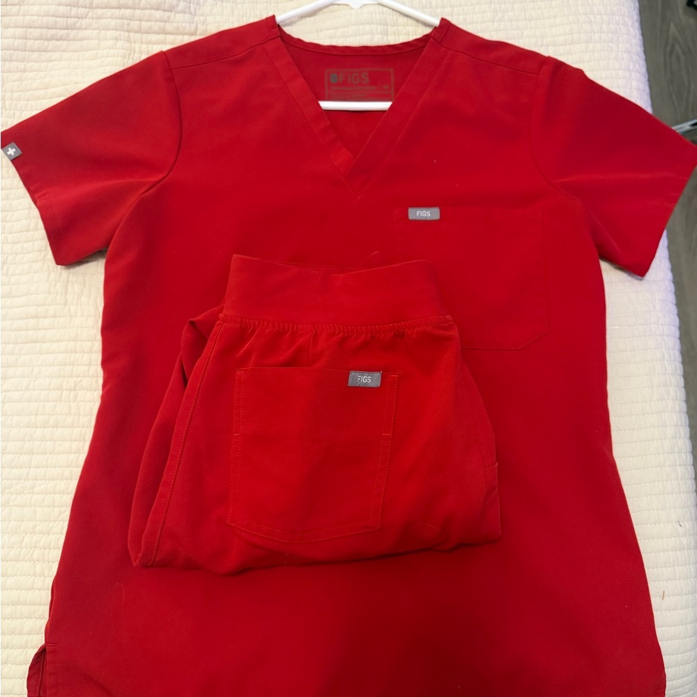 Figs Kids Red V-Neck Scrub Top and Pants